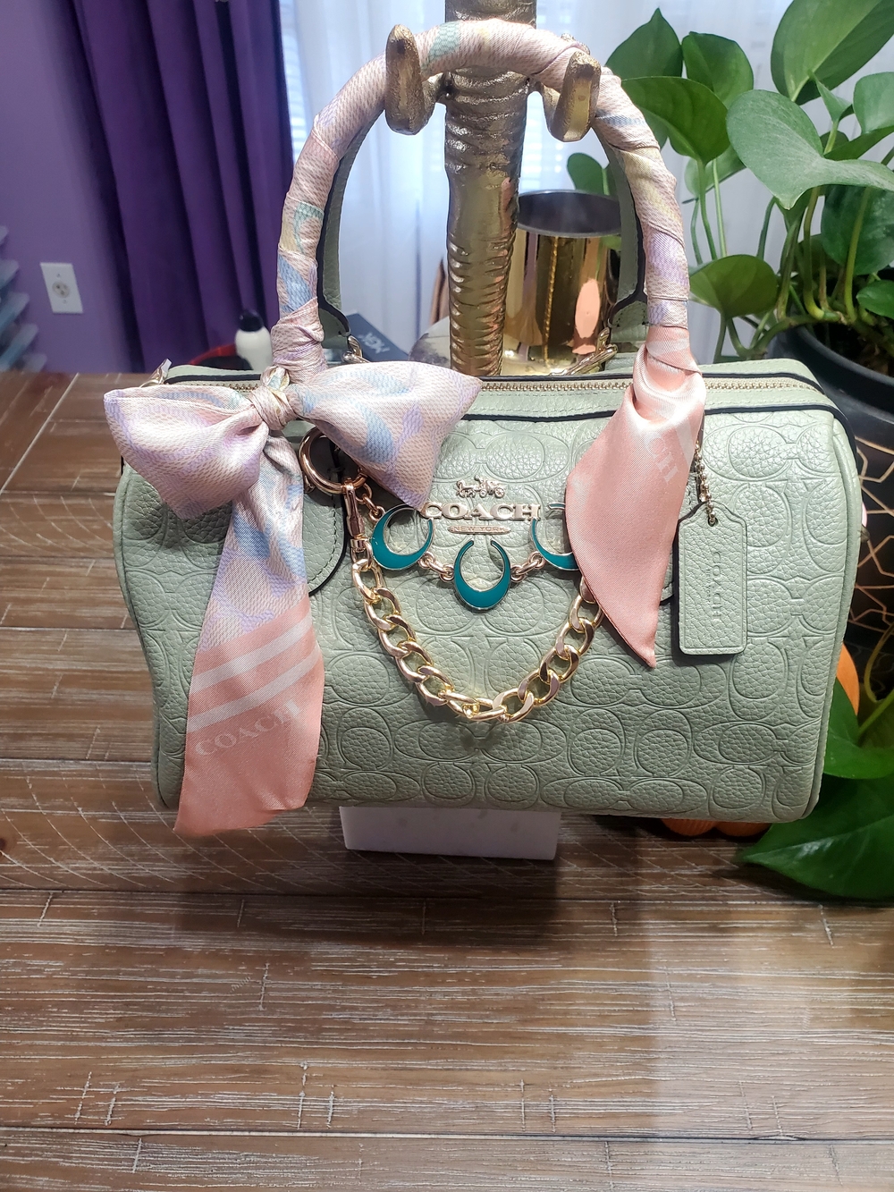 Coach Pistachio Signature Embossed Satchel